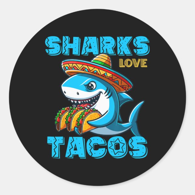 Funny Mexican Shark Eat Tacos Food Shark Lover Cin Classic Round Sticker (Front)