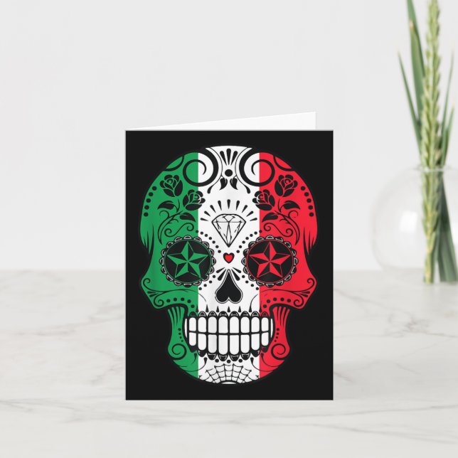Funny Mexican Skull Head Cinco De Mayo Flag  Card (Front)