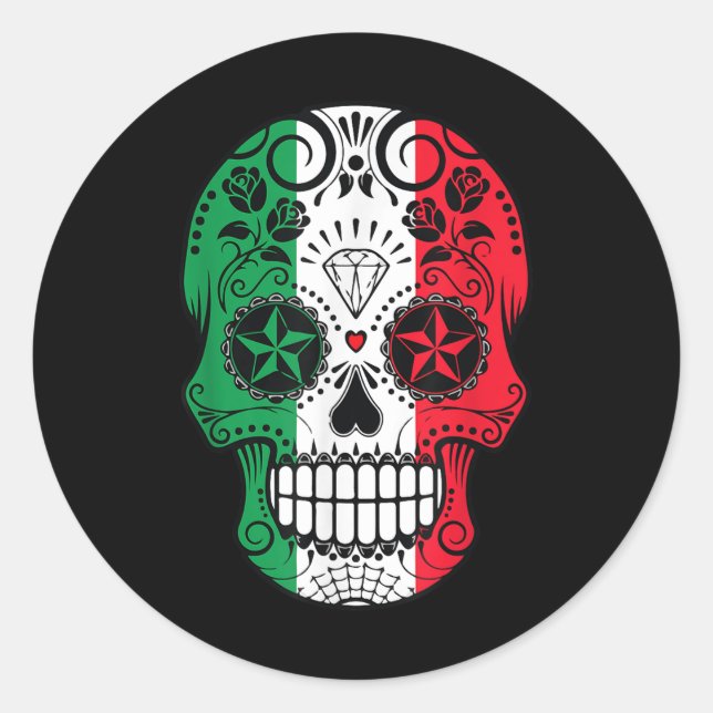 Funny Mexican Skull Head Cinco De Mayo Flag  Classic Round Sticker (Front)