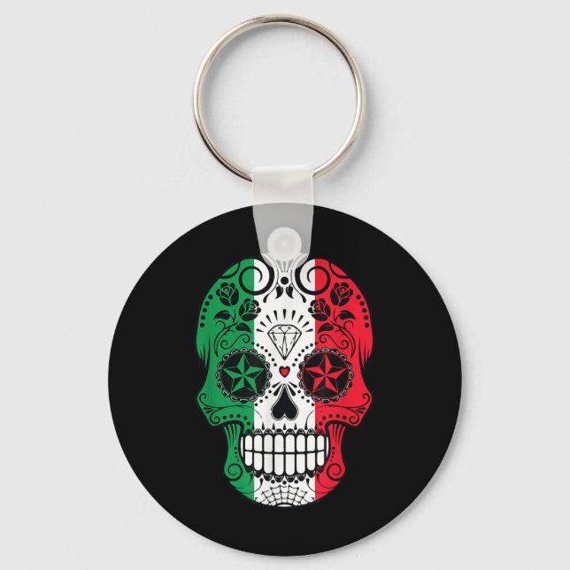 Funny Mexican Skull Head Cinco De Mayo Flag  Key Ring (Front)