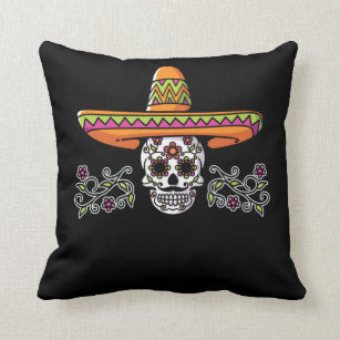 Funny Mexican Skull Sombrero Cinco de Mayo Cushion