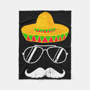 Funny Mexican Sombrero Moustache Face For Cinco De Fleece Blanket