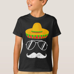 Funny Mexican Sombrero Moustache Face For Cinco De T-Shirt