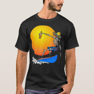 Funny Mexican Surfing Skeleton Drinking Beer T-Shirt