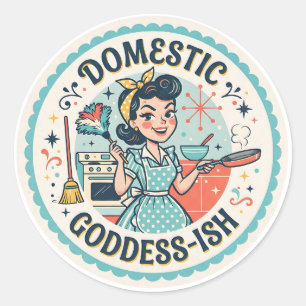 Funny Mid-Century Domestic Goddess-ish Classic Round Sticker