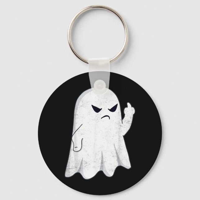 Funny Middle Finger Ghost Halloween Costume Men Key Ring (Front)