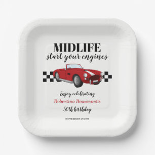 Funny Midlife Vintage Red Car 50th Birthday  Paper Plate