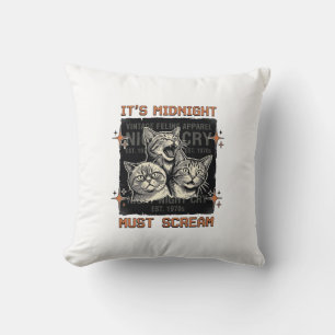 Funny Midnight Screaming Cats Vintage Shirt Design Cushion