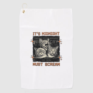 Funny Midnight Screaming Cats Vintage Shirt Design Golf Towel