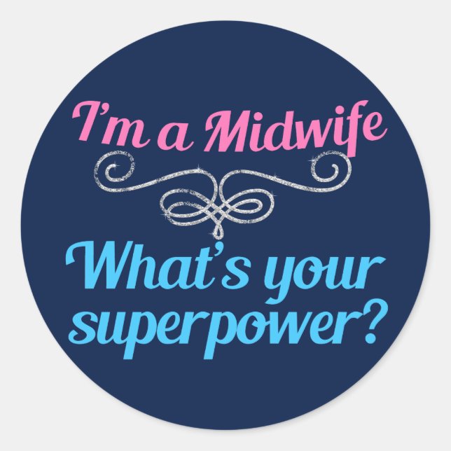 Funny Midwife Superhero Classic Round Sticker (Front)