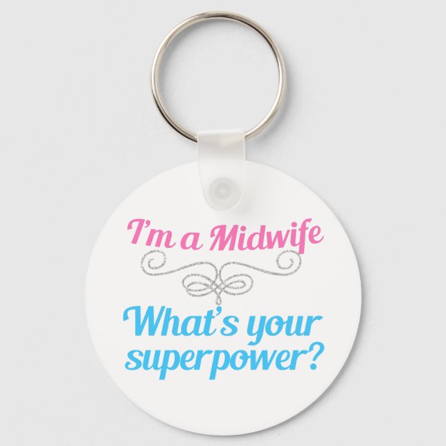 Funny Midwife Superhero Key Ring (Front)