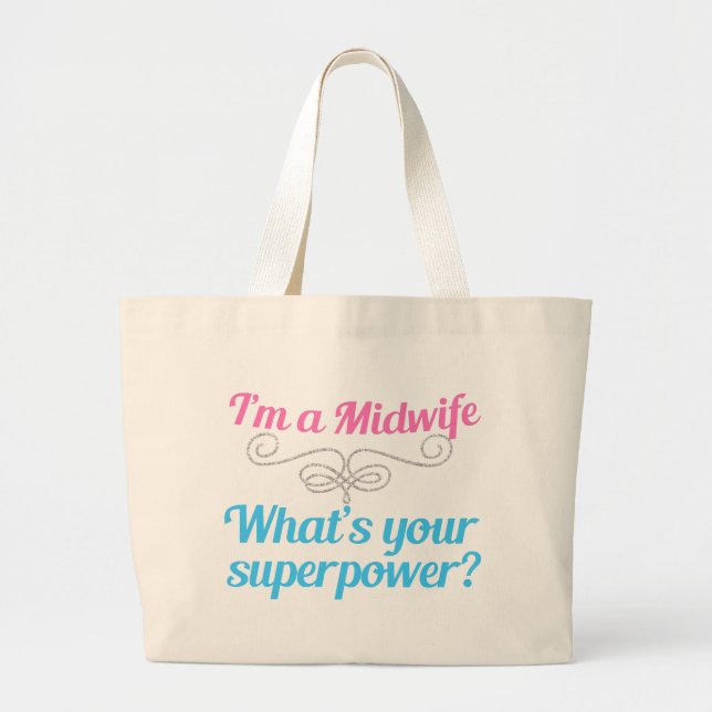 Funny Midwife Superhero Large Tote Bag (Front)