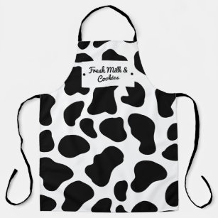 Funny milk and cookies editable black cow pattern apron