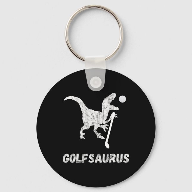 Funny Mini Golf Player Golf Dinosaur Golfer T-rex  Key Ring (Front)