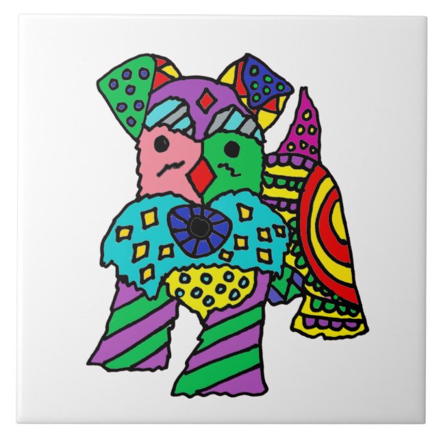 Funny Miniature Schnauzer Dog Abstract Art Tile (Front)