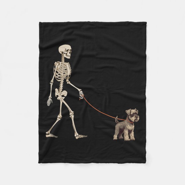 Funny Miniature Schnauzer Skeleton Dog Walking Fleece Blanket (Front)