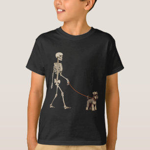 Funny Miniature Schnauzer Skeleton Dog Walking T-Shirt