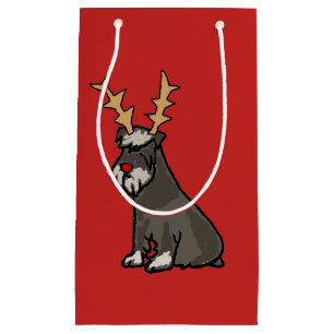 Funny Miniature Schnauzer with antlers Christmas Small Gift Bag