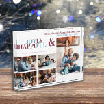 Funny minimal typography family 5 photo collage acrylic award<br><div class="desc">Big bold typography simple funny "joyly and hapiful" five photo collage block in two trendy modern shades of blue and dark red. Personalise it with your name, text and photo and make it a beautiful keepsake gift for your family or a gift for your loved ones - parents, grandparents, relatives....</div>