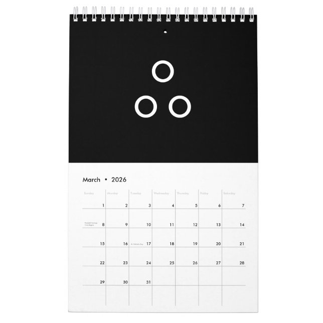 Funny Minimalism Circles Black and White Calendar (Mar 2026)