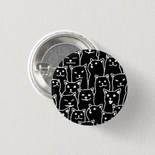Funny Minimalist Black White Cat Line Art Pattern 3 Cm Round Badge