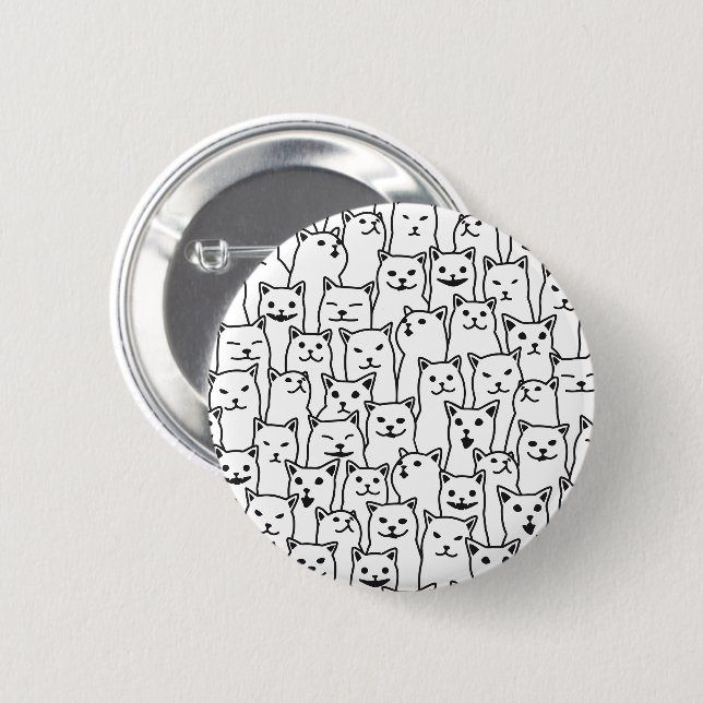 Funny Minimalist Black White Cat Line Art Pattern 6 Cm Round Badge (Front & Back)