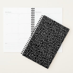 Funny Minimalist Black White Cat Line Art Pattern Planner