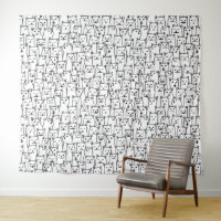 Funny Minimalist Black White Cat Line Art Pattern
