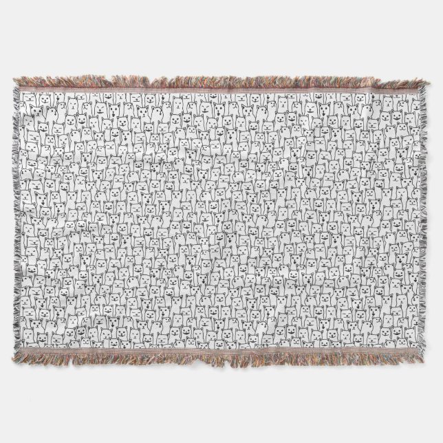 Funny Minimalist Black White Cat Line Art Pattern Throw Blanket (Front)
