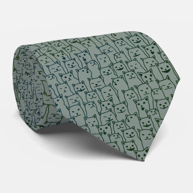 Funny Minimalist Black White Cat Line Art Pattern Tie (Rolled)