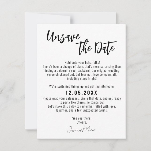 💍 Funny Minimalist Elegant Unsave the Date Save The Date (Front)