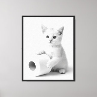 Funny Minimalist White Cat ToiletPaper Studio Phot Canvas Print