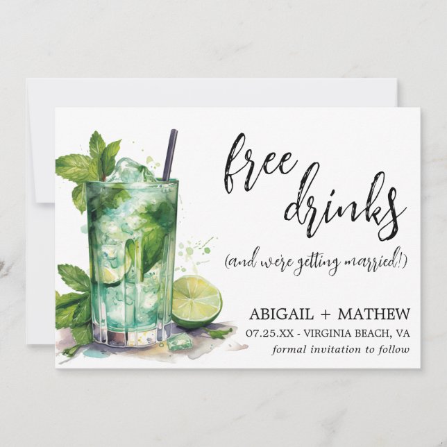 Funny Mint Lime Cocktail Trendy Photo Wedding Save The Date (Front)