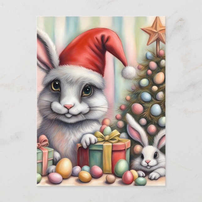 Funny Misfit Easter Christmas Rabbits Postcard (Front)