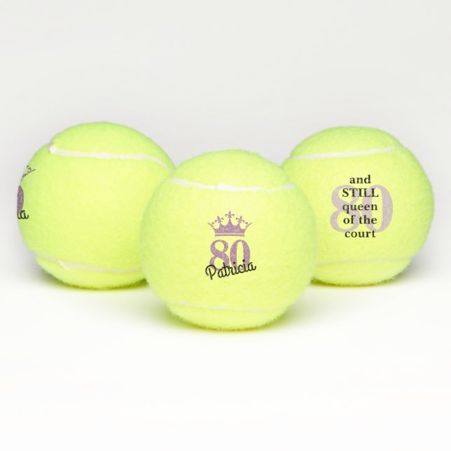 Funny Modern 80th Birthday Court Queen Tennis Balls (Multi)
