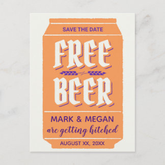 Funny, modern beer themed save the date  announcement postcard
