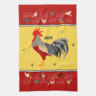 Funny Modern Chicken 2024 Calendar Tea Towel