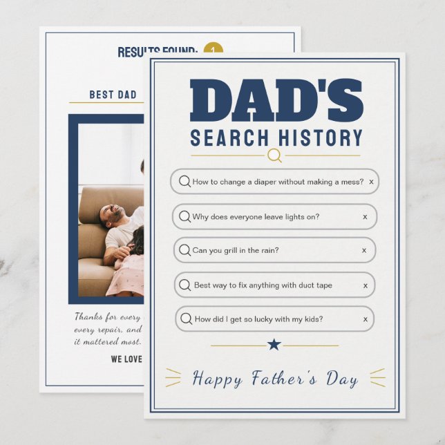 Funny Modern Dad's Search HistoryFather's Day Card (Front/Back)