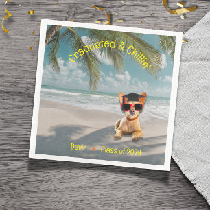 Funny Modern Dog Beach Graduation Napkin