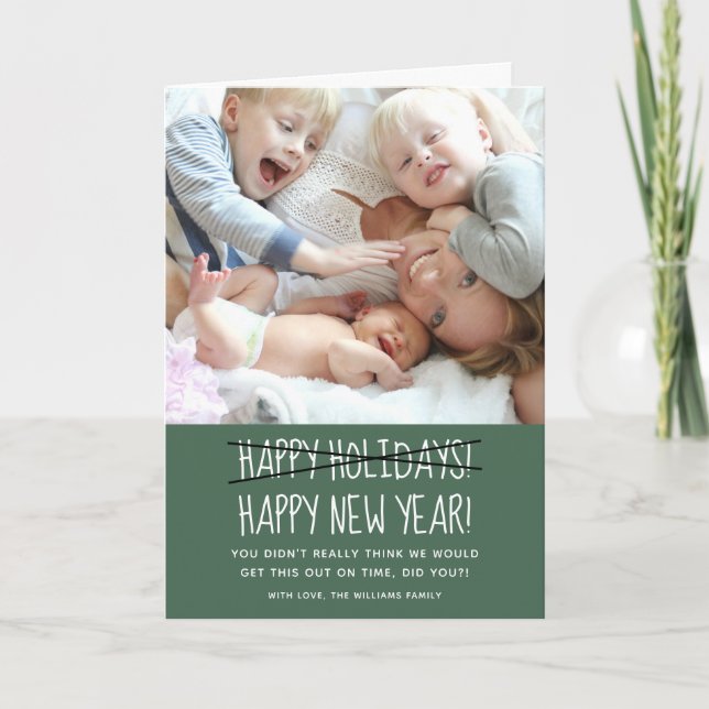 Funny Modern Happy New Year Green Holiday Card (Front)