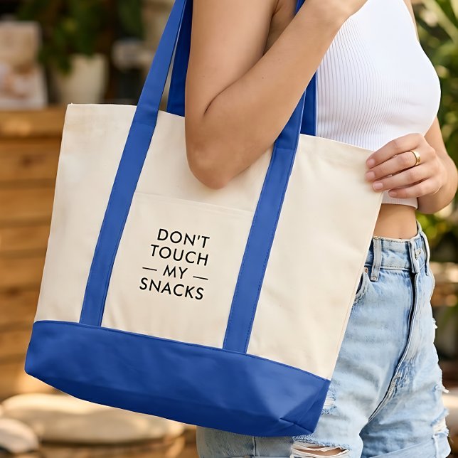 Funny Modern Minimalist Shopping Tote Bag (dont touch my snacks funny humor shopping tote bag)