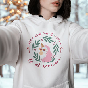 Funny Modern Pink Cute Unicorn Christmas Womens Hoodie