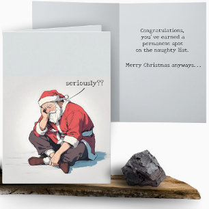 Funny Modern Sad Santa Naughty List Christmas  Card