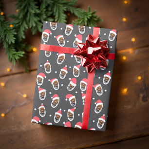 Funny Modern Santa Hats Family Pet Photo Wrapping Paper