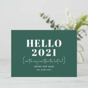 Funny modern typography hello new year holiday card