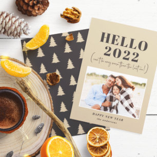 Funny modern typography hello new year photo holiday card
