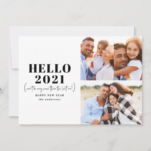 Funny modern typography hello new year photo holiday card (Front)