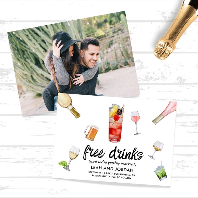 Funny Modern Unique Photo Free Drinks Wedding  Save The Date (Creator Uploaded)