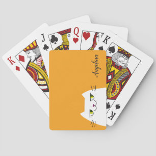 Funny Modern White Cat Mango Mojito Monogrammed Playing Cards