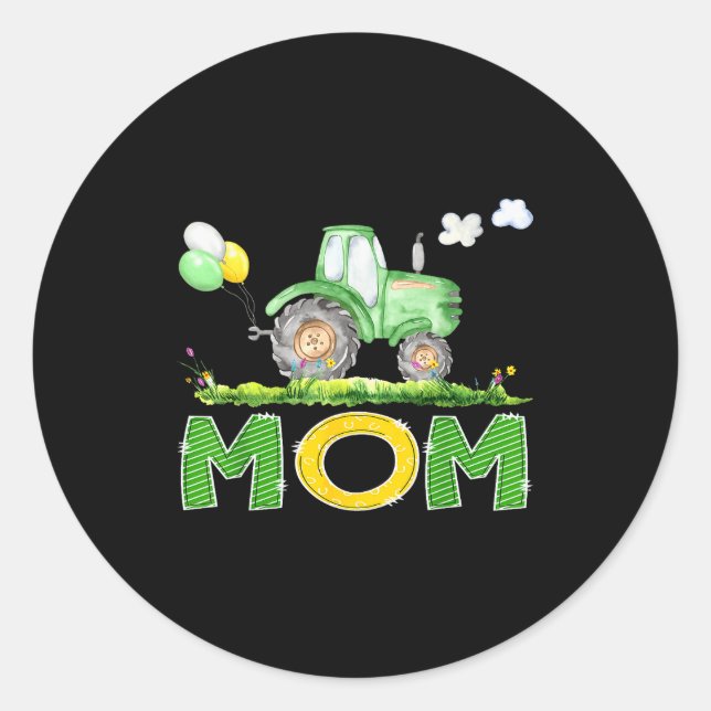 Funny Mom Birthday Boy Tractor Farm Truck Matching Classic Round Sticker (Front)